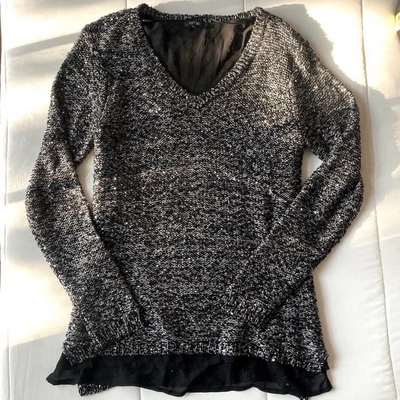 Apt 9 Black Gray Sparkle Sequins Layered Sweater - Picture 2 of 7